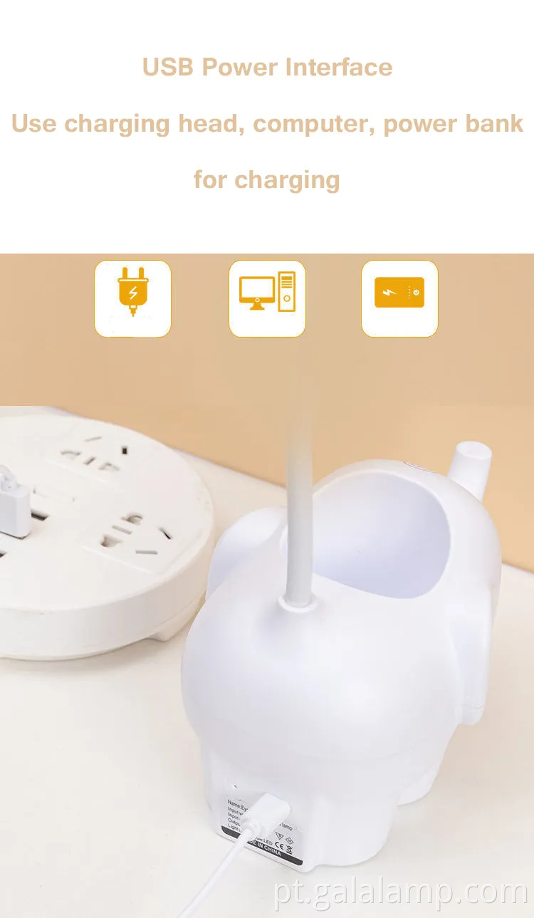 Luminária de mesa de elefante criativo com temperatura de cor ajustável